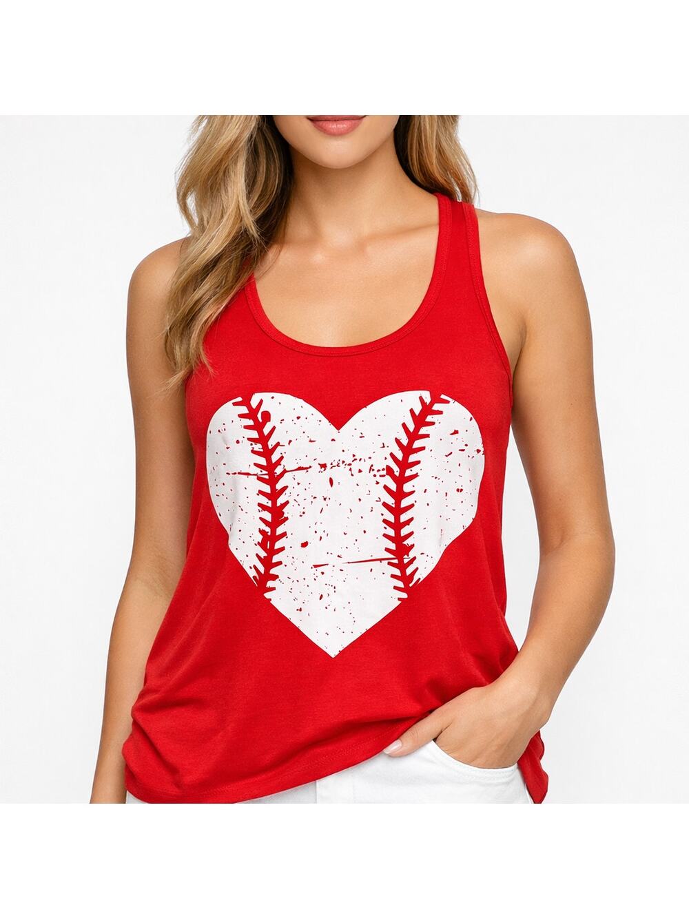 Red Baseball Heart Flowy Racerback Tank Top XL Bella Canvas